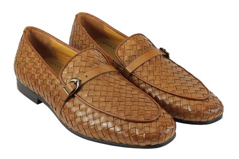 Mens Black And Tan Hand Woven Real Leather Loafers Smart Mod