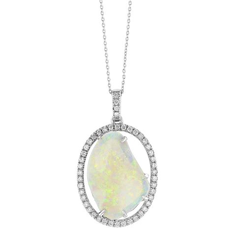 Opal Diamond Open Round Pendant In White Gold Borsheims