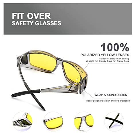 lvioe wrap around night vision glasses fit over prescription glasses with polarized yellow lens