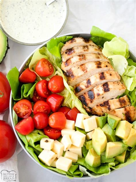 Drizzle the olive oil and rub the seasoning over the chicken breasts, coating them entirely. GRILLED CHICKEN SALAD WITH PESTO RANCH DRESSING - Butter ...