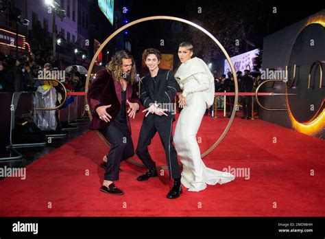 Zendaya Timothee Chalamet And Jason Momoa Left Pose For Photographers Upon Arrival At The