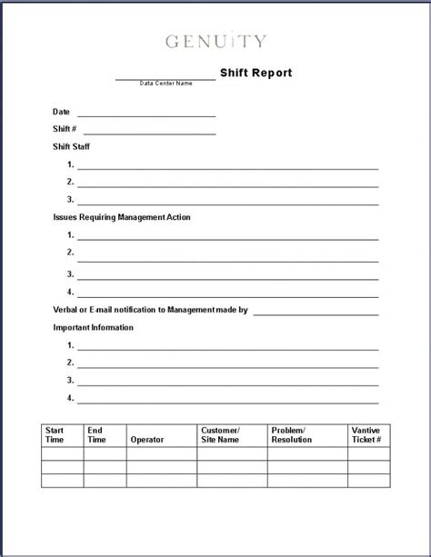 Daily End Of Shift Report Template Easily Manage Your Activities