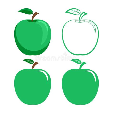 Set Of Icons Of A Ripe Green Apple With A Leaf Stock Vector