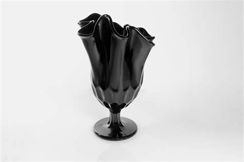 Fenton Thumbprint Black Vase Black Handkerchief Vase Art Glass
