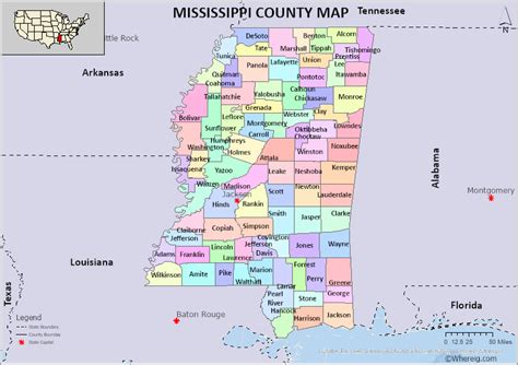 Mississippi County Map List Of Counties In Mississippi With Seats