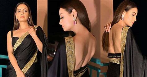 dia mirza flaunts her back in black saree kaafir actress raises heat with her stunning looks