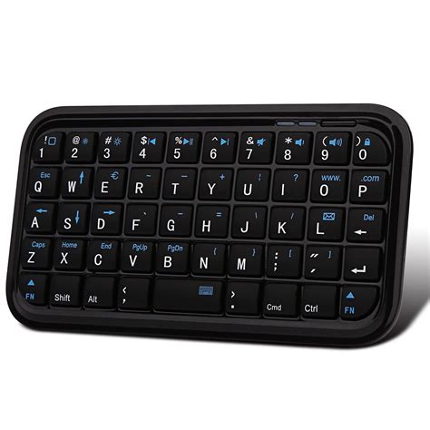 A Black Computer Keyboard With Blue Keys On Its Back End And Bottom Case
