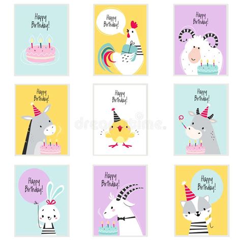 Happy Birthday Cards With Farm Animals With Cake And T Box Greeting