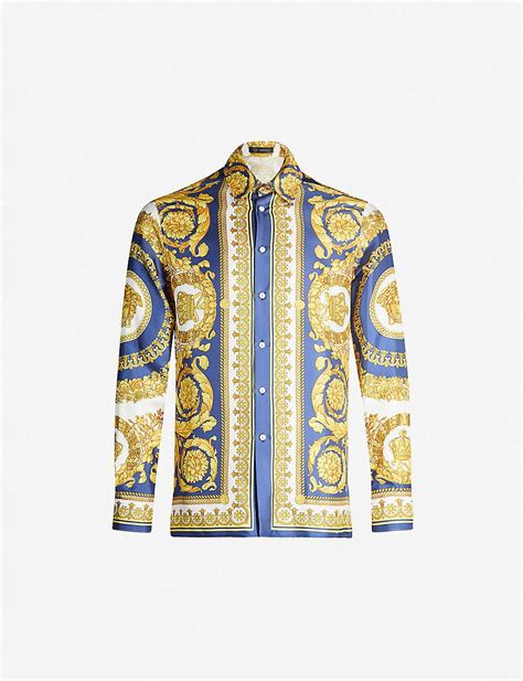 Versace Shirts Baroque Print Regular Fit Silk Shirt Versace Shirts