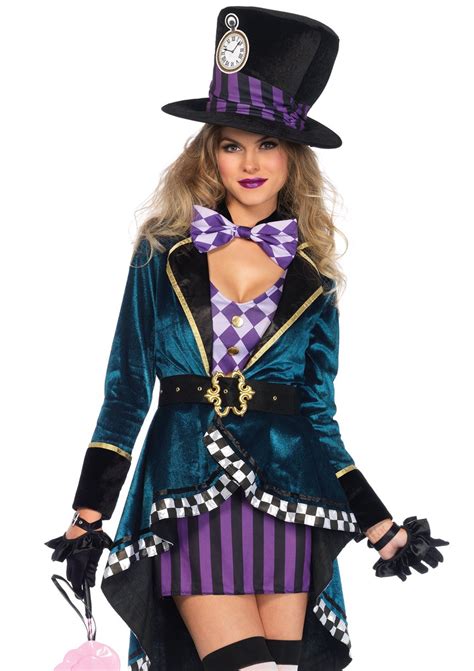 Womens Sexy Mad Hatter 5 Piece Costume Alice In Wonderland
