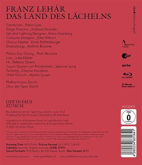 Blu Ray Disc Das Land Des LÄchelns Original Zürich Cast 2017 Alle Regionen Musical