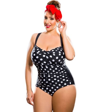Big Size Mayo 50s Retro Vintage Style Polka Dot One Piece Swimwear Monokinis Pin Up Halter