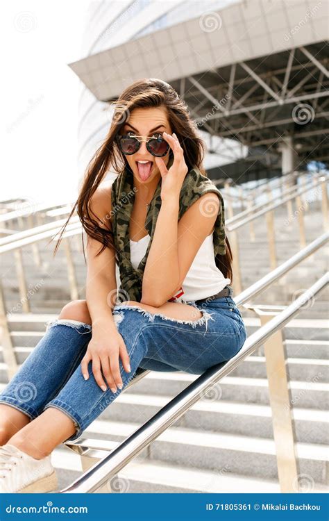 Happy Girl On Railing Stock Image Image Of Girl Cheerful 71805361
