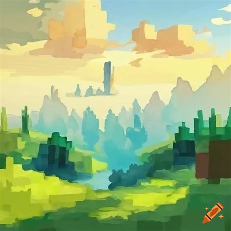 Watercolor Painting Of A Minecraft Landscape
