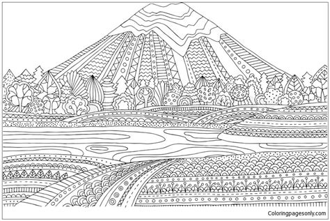 Mountain Landscape Coloring Pages - Mountains Coloring Pages - Coloring