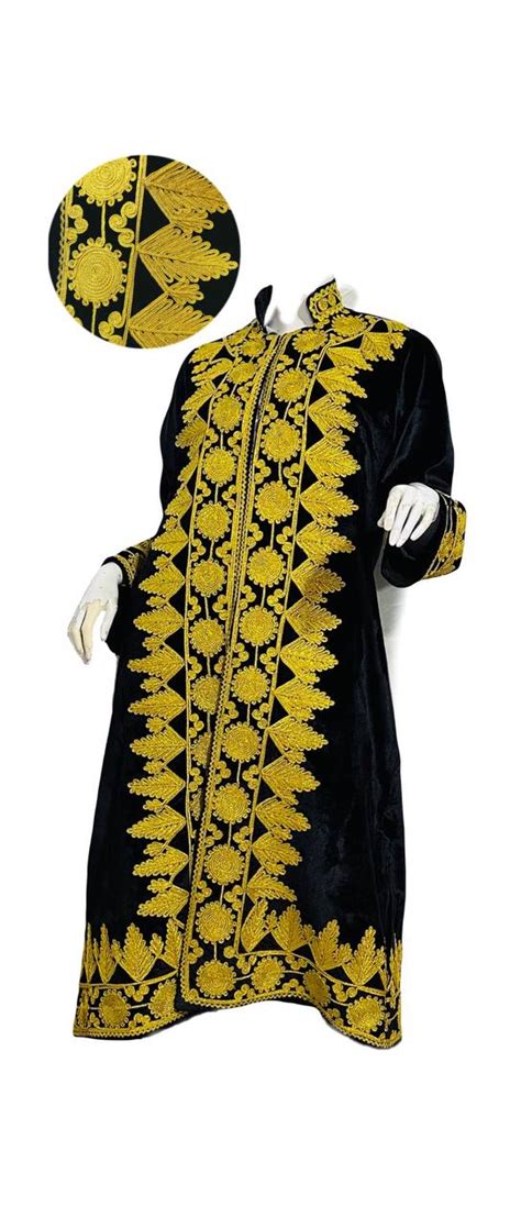 Black Velvet Afghan Chapan With Gold Cherma Dozi Made By Afghan Women