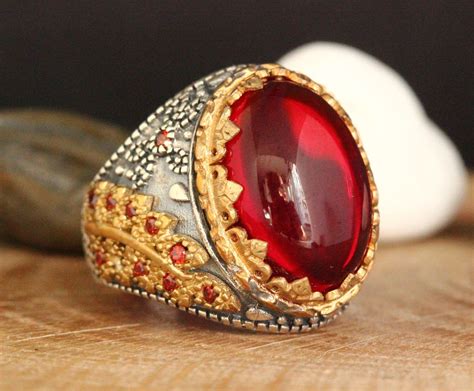 Mens Handmade Ring Turkish Handmade Silver Men Ring Ruby Mens Ring