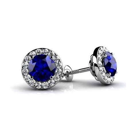 1 22ct Blue Sapphire Diamond Halo Stud Earrings 18k White Yellow Gold