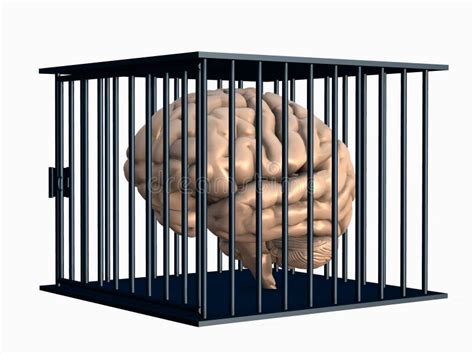 Human Brain Locked In Cage With Clipping Path Stock Illustration