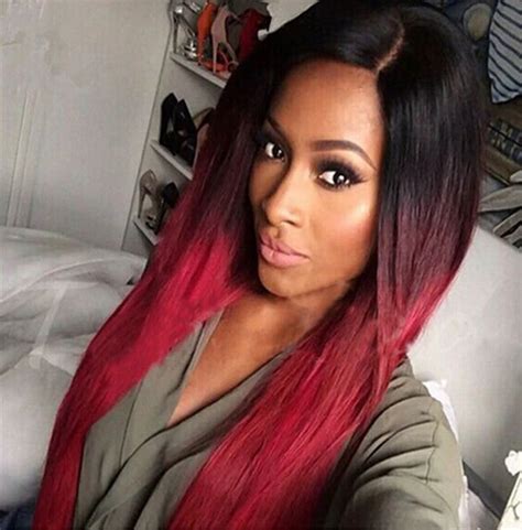 dark root ombre black to red synthetic wigs heat resistant hair 28 long straight hair female