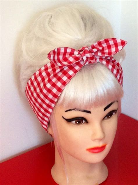 Rockabilly Head Scarf Headband Red White Gingham Pinup Vintage Etsy
