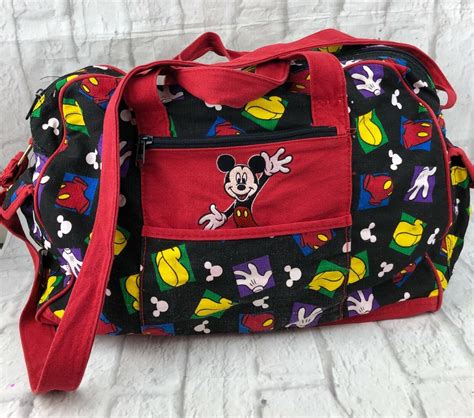 Mickey Unlimited Mickey Mouse Red Black Canvas Travel Duffle Tote Bag