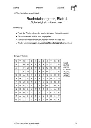 Aus einem quadratischen buchstabengewirr sollen sinnvolle wörter buchstabengitter bestehen aus einem quadratisch angeordneten buchstabengewirr. Buchstabengitter ausdrucken für Grundschule Klasse 2,3,4