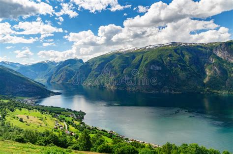 Panoramic View On Aurlandsfjord Norway Stock Image Image Of Meadow