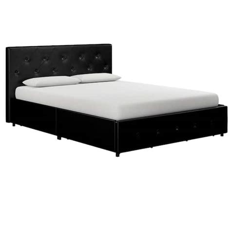 Dhp Dean Black Faux Leather Upholstered Queen Bed With Storage De21494