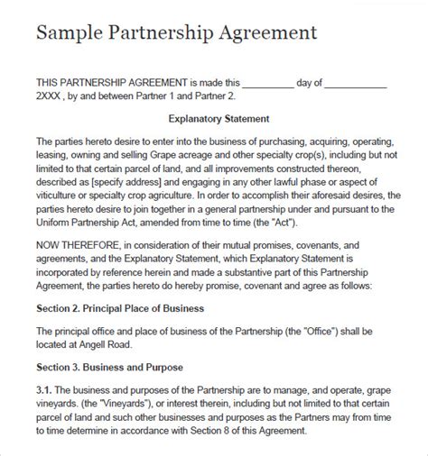Partnership Agreement Template Google Docs