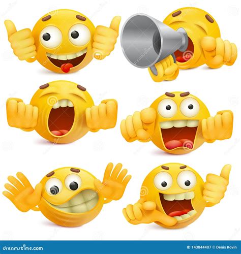 Funny Yellow Smiley Face Emoticon Cartoon Characters Set Stock