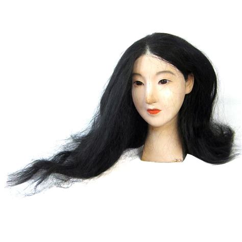 Vintage Pretty Asian Woman Mannequin Head Real Hair Glass Eyes