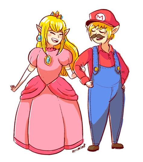 Link And Zelda Cosplaying As Mario And Peach Legend Of Zelda Super
