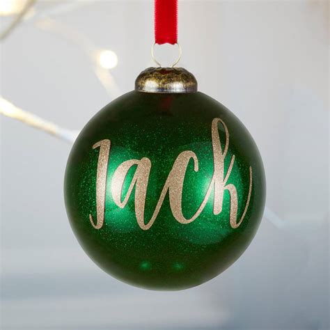 Glitter Green Glass Personalised Bauble By The Handmade