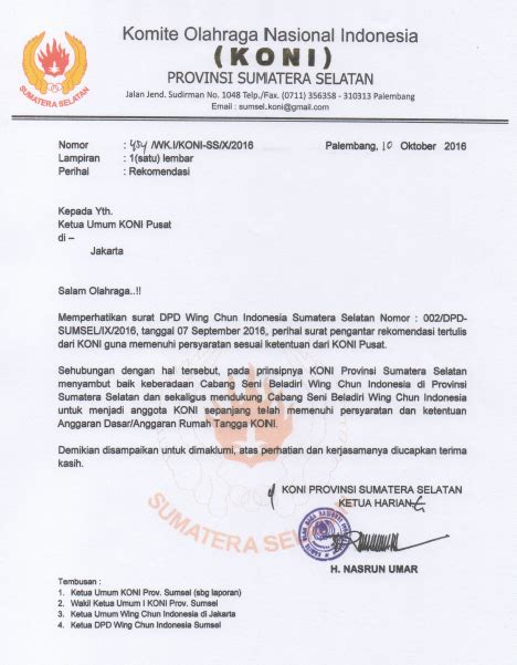 Surat permohonan sk pengurus bem 2018. Contoh Lembar Surat Rekomendasi Dari Koni Atau Pengurus ...