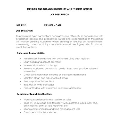 Job Description For A Cashier
