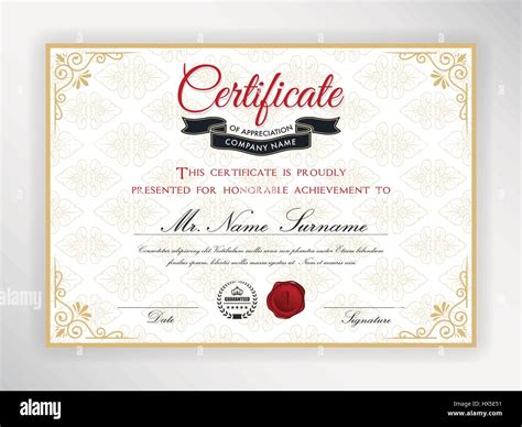 Certificate Of Achievement Template Design Vector Illustration Stock