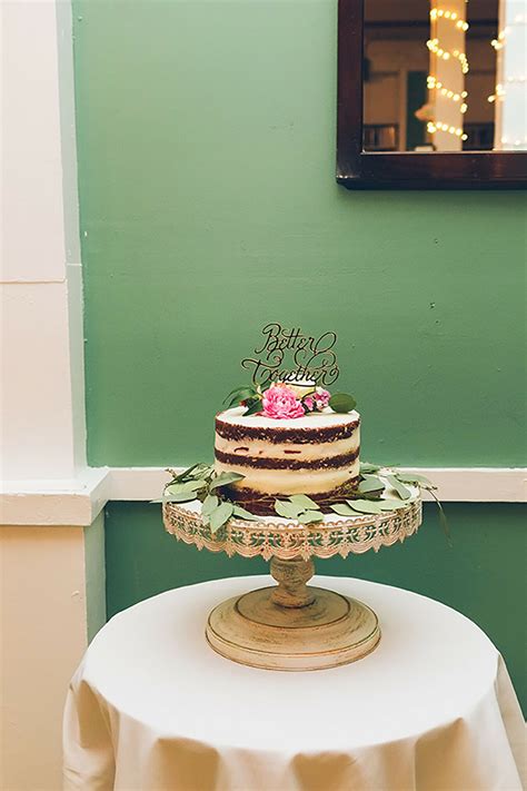 Modern Single Tier Semi Naked Cake On Vintage Stand