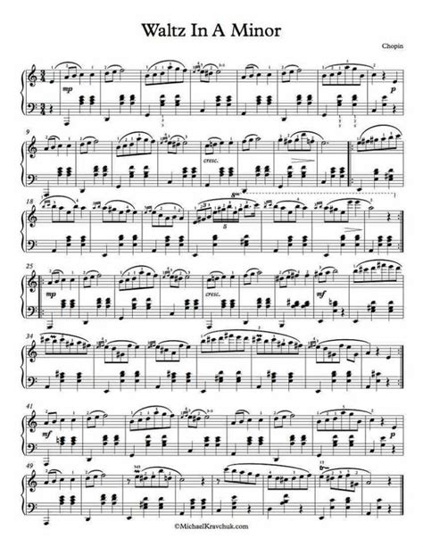 Gratis Piano Bladmuziek Waltz In A Minor Chopin Spartiti Musicali