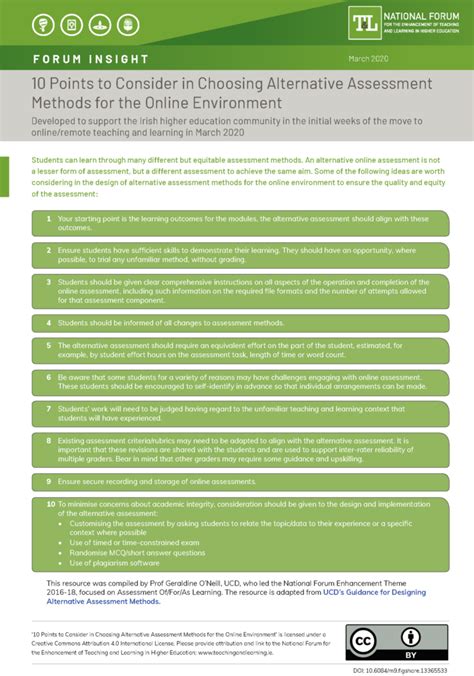 10 Points To Consider In Choosing Alternative Assessment Methods For
