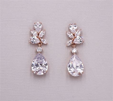 Rose Gold Earrings For Brides Wedding Earrings Teardrop Wedding Earringsbridal Earrings