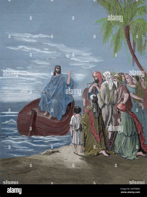Jesus Preaching At The Sea Of Galilee Luke 513 Engraving Bible