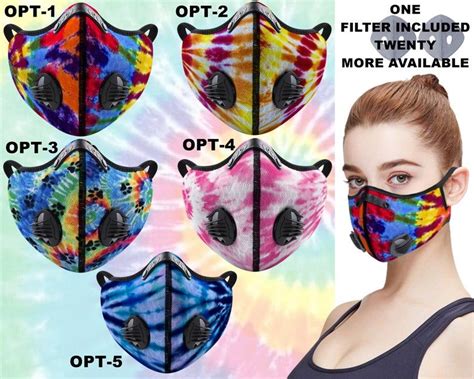 Fun Tie Dye Face Masks With Pm25 Filters Included Double Breather Vented Valve Reusable