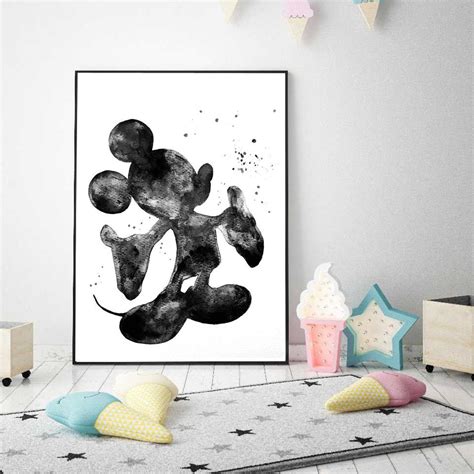 Mickey Mouse Black And White Watercolor Print Mickey Abstract