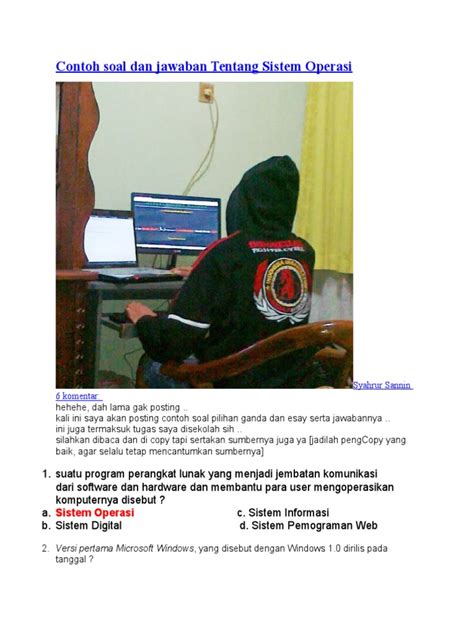 Soal#13 bagian sistem pakar yang melakukan penalaran dengan menggunakan isi daftar aturan berdasarkan urutan dan pola tertentu. Contoh soal dan jawaban Tentang Sistem Operasi.doc