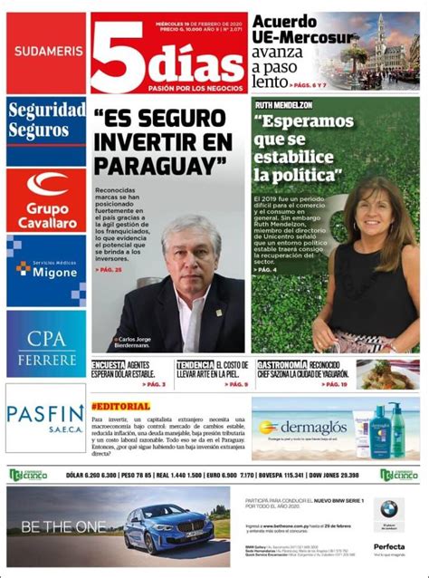 Periódico 5 Días Paraguay Periódicos De Paraguay Edición De Miércoles 19 De Febrero De 2020