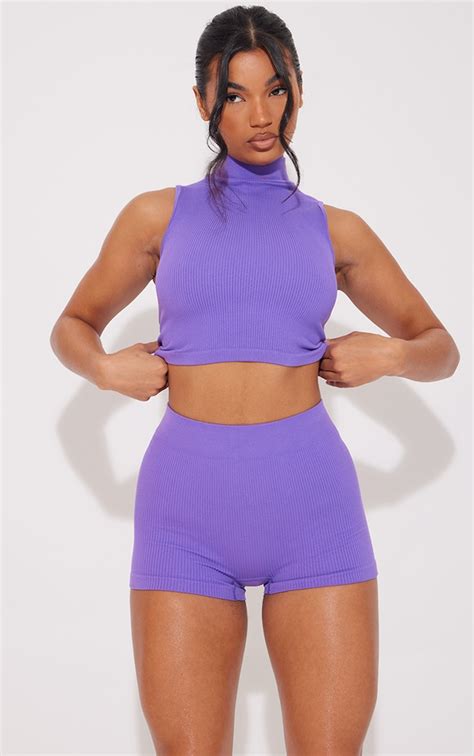 Purple Structured Contour Rib Hot Pants Prettylittlething Ire