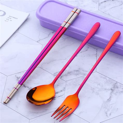 Stainless Steel Fork Spoon Chopsticks Set Travel Cutlery Set With Box