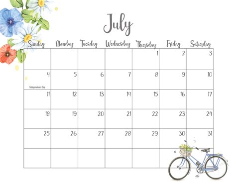 You can also use them together with our jully planner which's also for free printing. Floral July 2021 Calendar Printable - Cute Designs