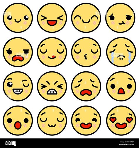 Emoji Icons Set With Different Emotions Vector Illustration Stock